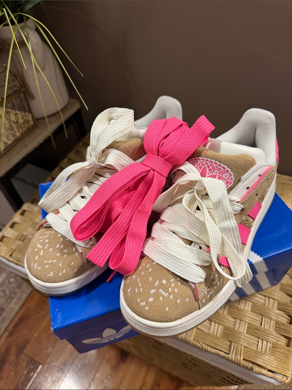 adidas Campus 00s Beige Suede Sneakers with Pink Stripes - Picture 2 of 7